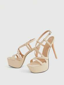 CUCCOO LuxiPop Women's Platform Buckle Design Fashionable And Elegant High-Heeled Sandals Summer Shoes - Apricot - View 3