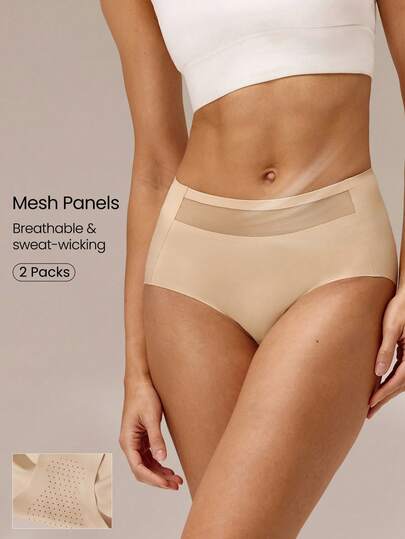 GLOWMODE 2 Pack SweatMode Supportive Stretchy Sweat-Wicking Breathable Mesh Panel Waistband High-Rise Briefs Daily Casual Wear