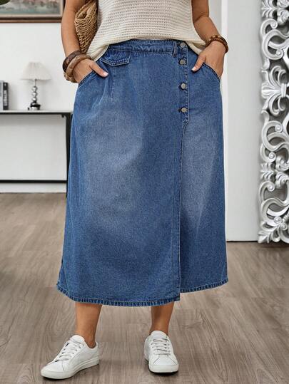 EMERY ROSE Quần jean ống rộng denim có túi xéo và khóa cài nút.