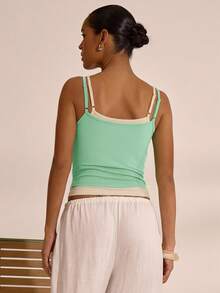 Top de Tirantes de Doble Capa con Cuello Cuadrado, Primavera Verano, Vacaciones, Aeropuerto, Boho Ibiza, Elegante, Lindo, Y2K, Festival, Casual - Multicolor 2 - Ver 4