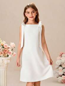 Pitira Pitira Tween Girl/Tween Girls' Solid Color Sleeveless Woven Shift Dress - White - View 5