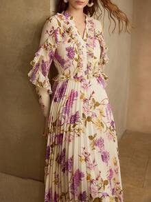 MOTF PREMIUM WOMEN'S ELEGANT MID-LENGTH PLEATED RUFFLE HEM DRESS, SPRING/SUMMER - Purple - View 7