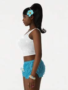 Amplova 超低腰褶裥开衩条纹华夫格迷你短裤 - 彩色 - 查看 5