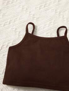 SHEIN Baby Girl Cami Top & Colorblock Striped Shorts - Chocolate Brown - View 3