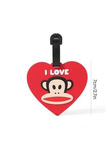 Paul Frank X SHEIN Cartoon Pattern Luggage Tag, Name Tag, Bag Hanger, Travel Anti-Loss Boarding Pass, Bag Charm - Red - View 3