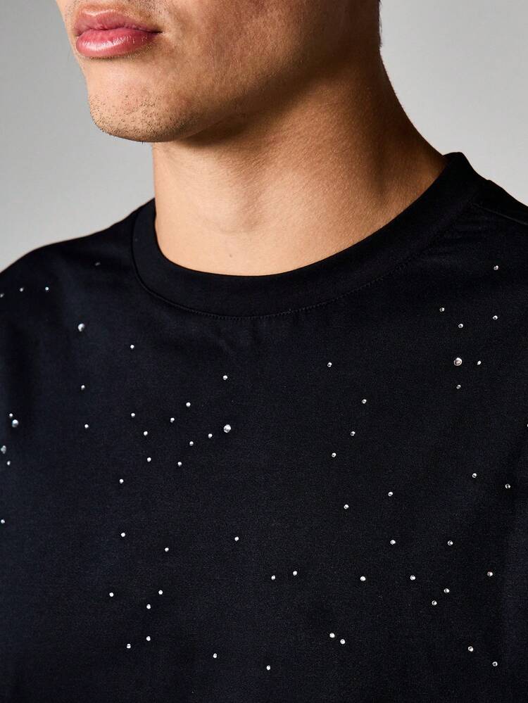 SUMWON Oversized Black Tee With Sparkle Dots