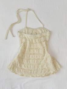 SHEIN PETITE Áo camisole nữ mới về, dây mảnh, hở lưng, ôm sát, gợi cảm. - Màu vàng - Xem 2