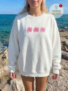 SHEIN EZwear 女士休闲简约印花圆领宽松轻薄夏季卫衣，适合度假、夏季、日常通勤、约会、派对、圣诞节、新年、感恩节、婚礼、海滩、毕业典礼、时尚、优雅、休闲、外出、约会、预订、通勤、闪亮、情人节、优雅、度假、休闲、Y2K、外出、毕业典礼等场合。 - 白色 - 查看 2