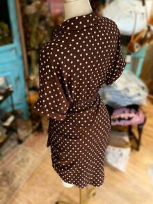 SHEIN Clasi CURVE Plus Size Woven Elegant Business Casual Simple Polka Dot Summer Women's Dress - Coffee Brown - View 2