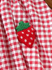 Cozy Pixies 2pcs Baby Girl Strawberry Print Contrast Color Suspender Dress & Hat Set - Red - View 6