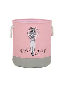 A Pink Folding Fabric Laundry Bucket With A Dancing Girl Design. - Pink - View 8
