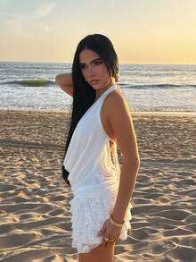 AfricaSnchz 女式露背褶皱无袖性感上衣，夏季 - 白色 - 查看 6