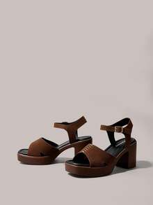 Styleloop Sandal nữ mũi vuông đế PU, vải nỉ, thời trang, đơn giản, thoáng khí và thoải mái, quai cài khóa cho tiệc tùng và dạ tiệc hàng ngày, gót hở, phong cách Bohemian, không khí lễ hội, mặc mùa hè, món đồ không thể thiếu khi đi du lịch - màu nâu - Xem 2