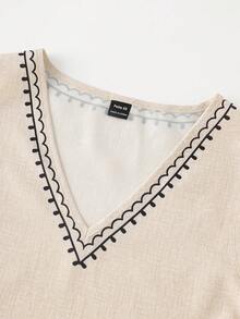 GlowEve 女士无袖休闲仿刺绣衬衫，夏季 - 卡其色 - 查看 3