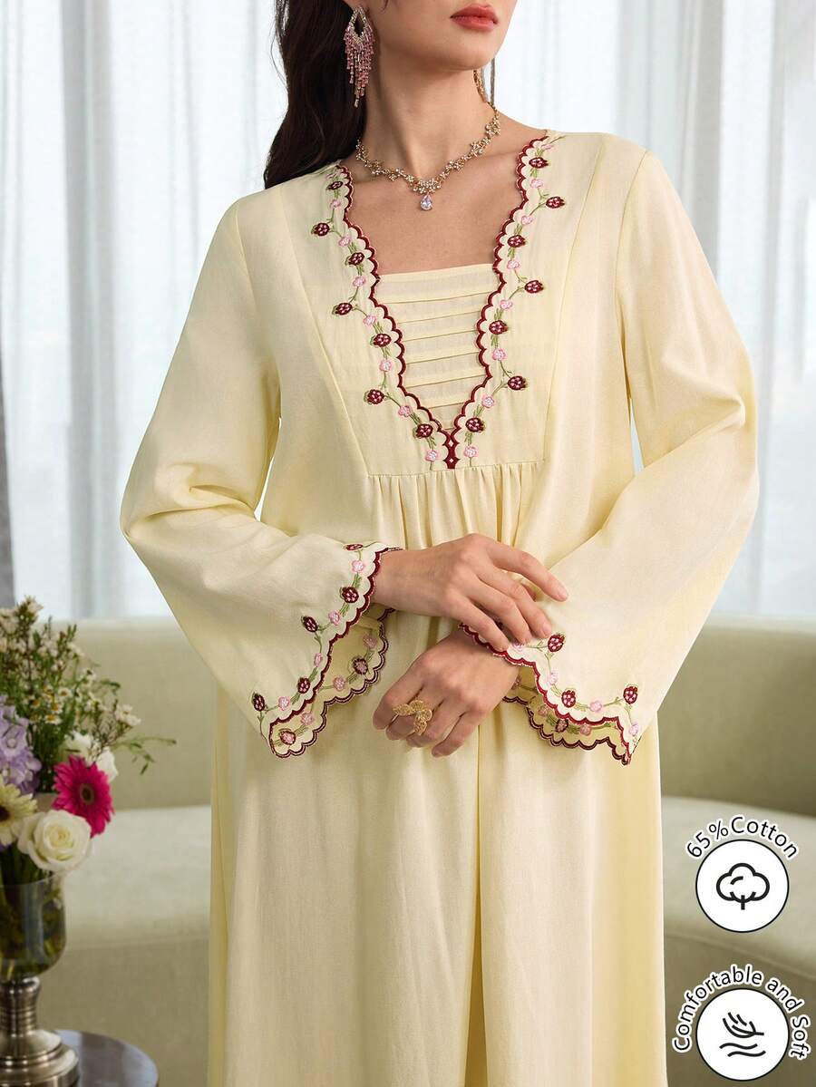 Al Najma Elegant Embroidered Flare Sleeve Dress, Fashionable For Spring/Summer