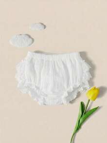 SHEIN Newborn Baby Lace Patchwork Ruffle Hem Shorts,Kids - Multicolor - View 6