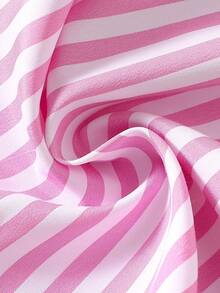 SHEIN Cute Summer Light Pink & White Striped Sleeveless Strappy Dress For Newborn Girls Decorated With 3D Bow A-Line Flared Birthday Skirt 0-9 Years Old - Pink - View 9