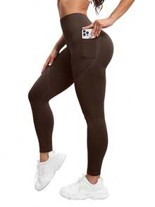 SHEIN Velisys Seamless Highly Elastic Exercise Leggings With Pockets, Sports Yoga Women Pants - Multicolor - View 6