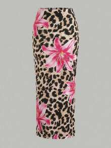 SHEIN Tween Girl Slim Fit Casual Minimalist Comfortable Tie-Dye Floral Pattern Tank Top & Bodycon Skirt Set Tween Girl - Multicolor - View 5