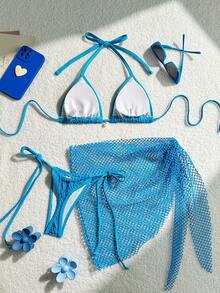SHEIN Swim Women Bikini Set, Minimalist Fashion Casual Everyday Wear Summer - Blue - View 4