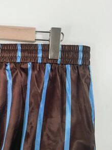 Franclia Pantalones rectos de pierna con cintura ajustable con cordón y estampado de rayas, talla grande - Café integral - Ver 5