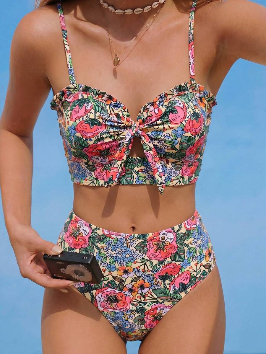 Swim Vcay 女士热带印花两件式比基尼套装,休闲度假 - 彩色 - 查看 1