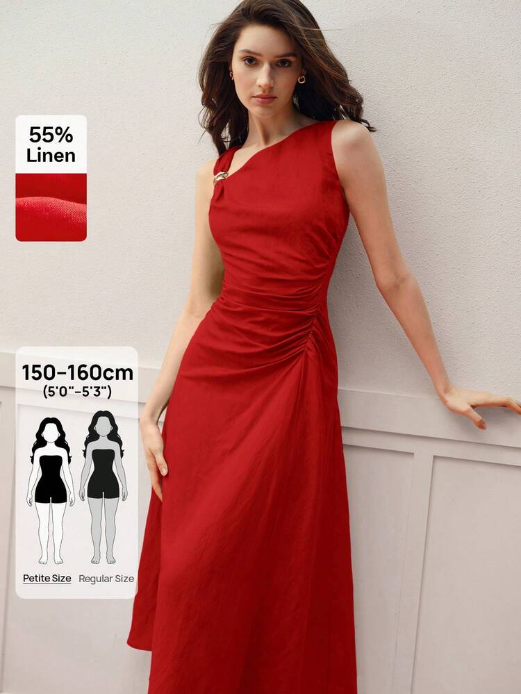 WOMEN'S SPRING/SUMMER LINEN BLEND STRUCTURED DESIGN PETITE DRESS