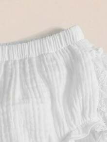 SHEIN Newborn Baby Lace Patchwork Ruffle Hem Shorts,Kids - Multicolor - View 4