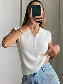 Livesso Áo dệt kim nữ cài cúc nửa vạt, có túi, kiểu dáng tối giản thanh lịch, thích hợp mặc đi làm. - Màu be - Xem 6
