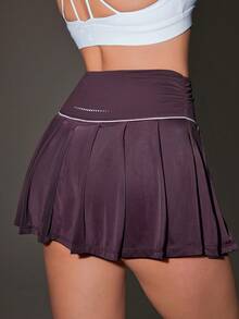 OutZeal Women Sports Skirts Tennis Workout Wear Mini Pleated Skirt Buttery Soft Tummy Control Built-In Shorts Active Bottoms - Purple - View 8
