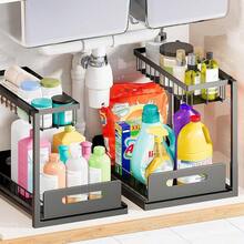 Two-Tier Pull-Out Under-Sink Storage Rack With Sliding Drawers - Versatile Kitchen And Bathroom Storage Solution, Black Under-Sink Storage Rack And Cabinet - Multicolor - View 8