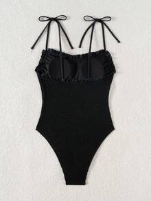 Swim Chiccia 1 件女士优雅荷叶边吊带褶皱连体泳衣 - 黑色 - 查看 6