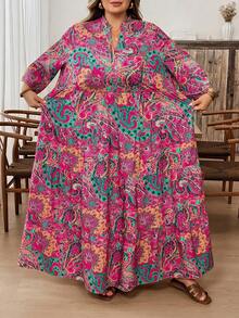 SHEIN CURVE+ Plus Size Women Floral Print Flare Sleeve Ruffle Hem Beach Dress Vacation Outfits Woman Dress Beach Vacation Outfits,Summer Dresses For Women,Maxi Dress Green And White Dress Green Floral Maxi Dress Tiered Maxi Dress Fall Women Clothes School Clothes Country Outfits Women Teacher Outfits For Women Country Outfits Women Fall Clothes For Women Fall Outfits Women Dresses For Women Casual - Red Violet - View 10