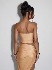 Normani Women's Fringe Design Cropped Halter Top,Apricot,Summer,70s,Party,Solid Color Backless Tassel Latin Top,Exotic Dancewear,Beach,Gold Top - Gold - View 8