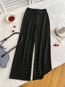 Sweetra 新款夏季法式波点优雅通勤日常系带裤 - 黑色 - 查看 2