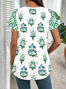 EMERY ROSE Plus Size Solid Half Sleeve Casual V Neck T-Shirt For Summer Gym Brown - Multicolor - View 2