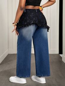 Slaydiva Calça Denim Reta Feminina Fashionable 2 em 1 - Azul - Visão 2