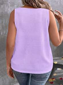 EMERY ROSE Nueva llegada Chaleco de mujer talla grande casual de cuello en V acanalado de color lavanda con capas - Púrpura malva - Ver 2
