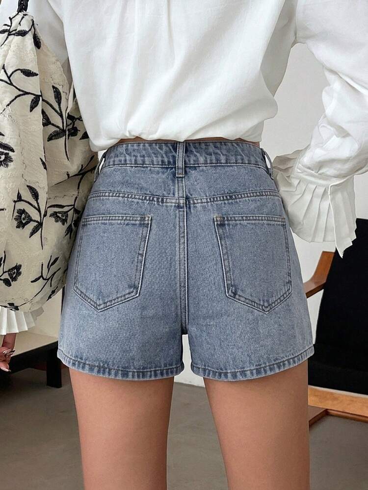 Women's Casual Solid Color Washed Shorts, Spring/Summer