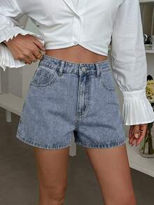DAZY Pantalones cortos de mujer de unicolor lavados, primavera/verano - Lavado ligero - Ver 5