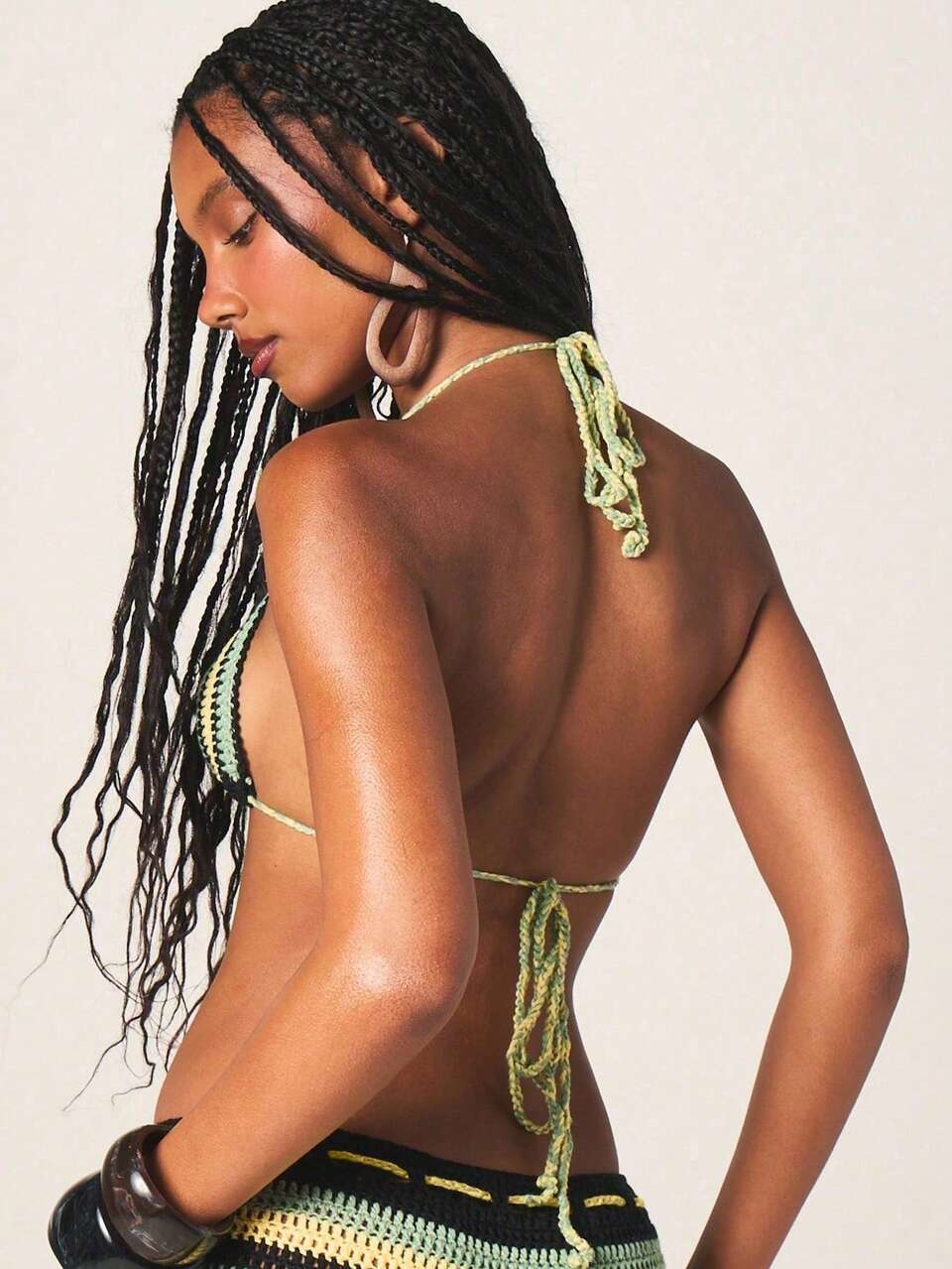 MISSGUIDED Crochet Halter Triangle Bikini Set With Striped Bottom