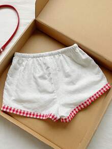 Comfortcana Quần short nữ kiểu dáng thường ngày, phối họa tiết kẻ caro, thắt eo. - trắng - Xem 2
