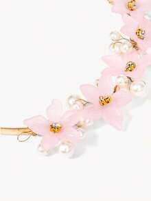Opalesca 1pc Women Faux Pearl & Flower Decor Sweet Style Headband Boho,Hairband,Hair Hoop Headbands Hair Accessories Head Accessories - Pink - View 8