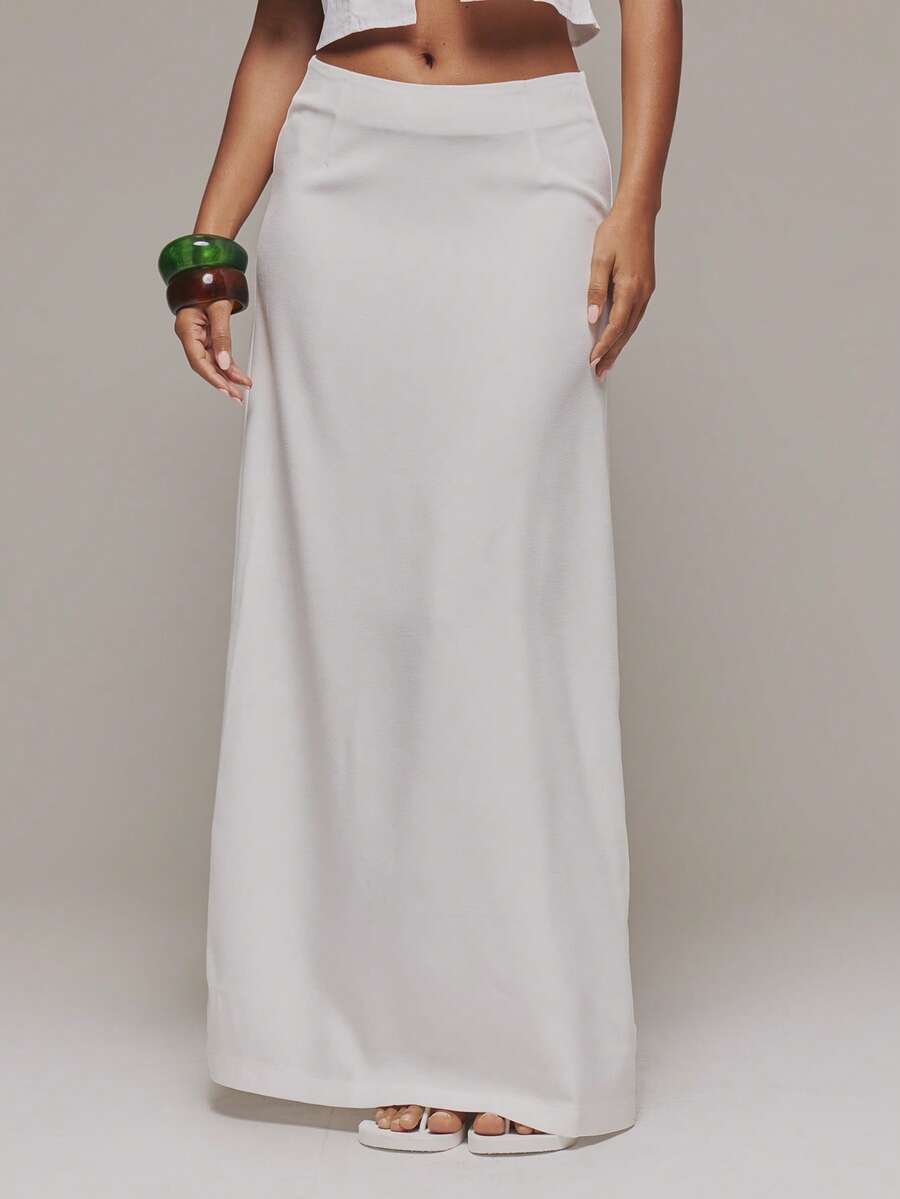 MUSERA Chân váy maxi cạp thấp kẻ sọc, thích hợp cho kỳ nghỉ hè, thanh lịch, thường ngày, dễ thương, đi làm, văn phòng, dự tiệc, lễ hội. - trắng - Xem 1