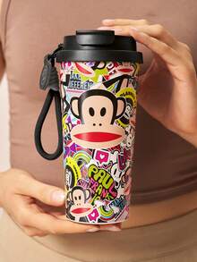 Paul Frank X SHEIN 500毫升/16盎司真空隔热不锈钢杯，配1个防漏盖，适用于冷热饮，适用于大多数车载杯架 - 黑色 - 查看 6