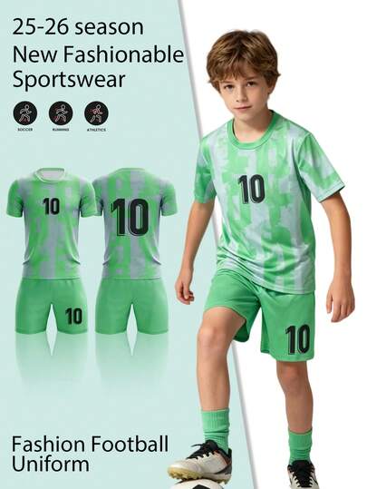 Tween Boy 25-26 New Sports Jersey, Boys' Professional Football Jersey, Children's Sports Uniform Set, Casual Sportswear, Back To School Sports Jersey