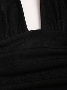 Sweetra Vestido ajustado de Body con cuello en V y diseño de gargantilla metálica, negro, primavera/verano - Negro - Ver 6
