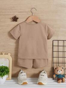 SHEIN Baby Boy Seam Detail Tee & Shorts - Camel - View 2