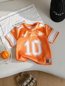 Young Boys' Casual V-Neck Short Sleeve T-Shirt With 10 Prints - Orange - View 1