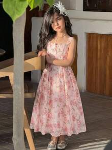 Tween Girls' Floral Print Sleeveless Maxi Dress, Pink, Spring/Summer - Pink - View 7